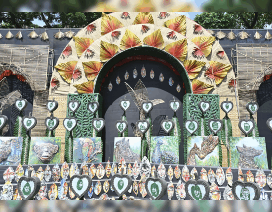 A green thought: Zonal winner Kumartuli Park Sarbojanin Durgotsab Committee celebrated leaves